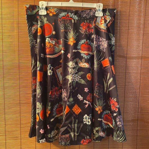 Unique Frida Kahlo Zippered Aline Skirt 36" waist 24" length Size Large EUC - Picture 1 of 6